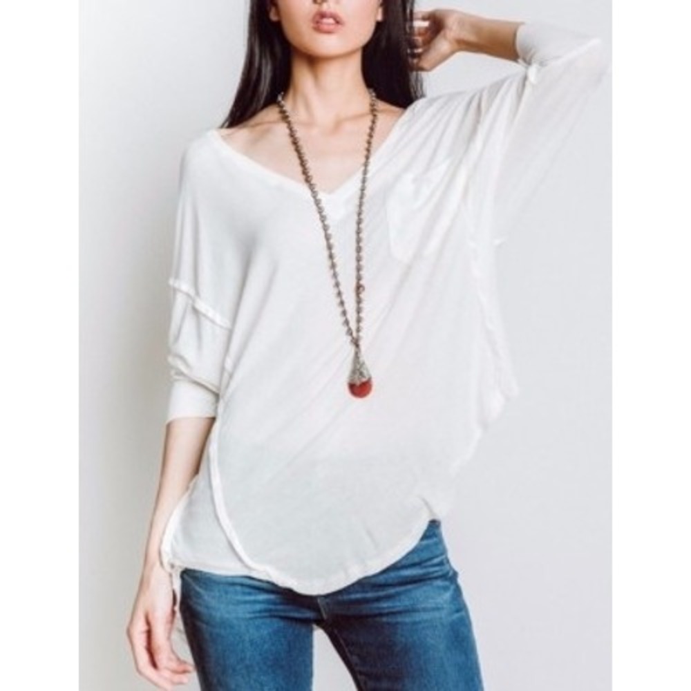 FP We The Free Golden Gate Ribbed Relaxed Tee White Size S Dolman Oversized Boho